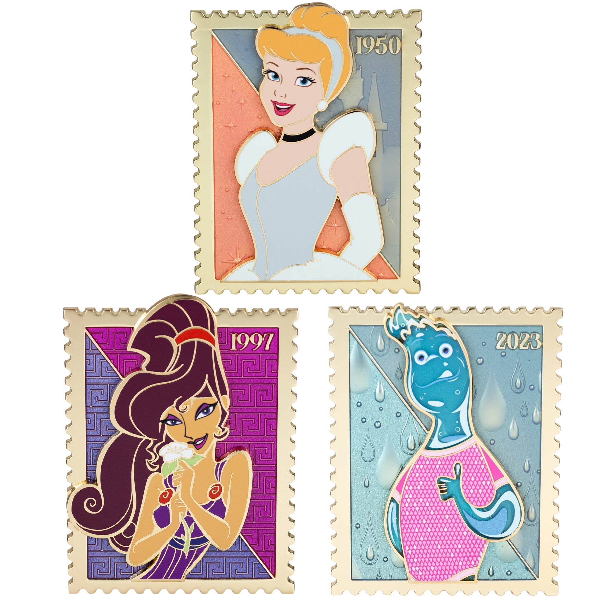 Disney Royal Stamp Wave 2 - Cinderella, Megara, and Wade - Jumbo Pins